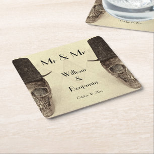 Skull Gay Mr. and Mr. Vintag Retro Sepia Wedding Rechteckiger Pappuntersetzer
