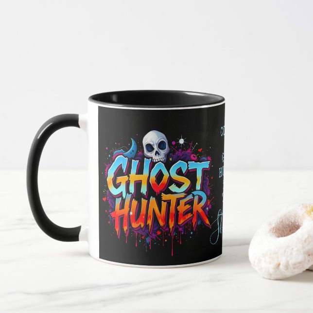 Skull Ghost Hunter Paranormal Graffiti Zitat schwa Tasse (Mit Donut)
