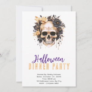 Skull Gold und Black Rose Halloween Dinner Party Einladung