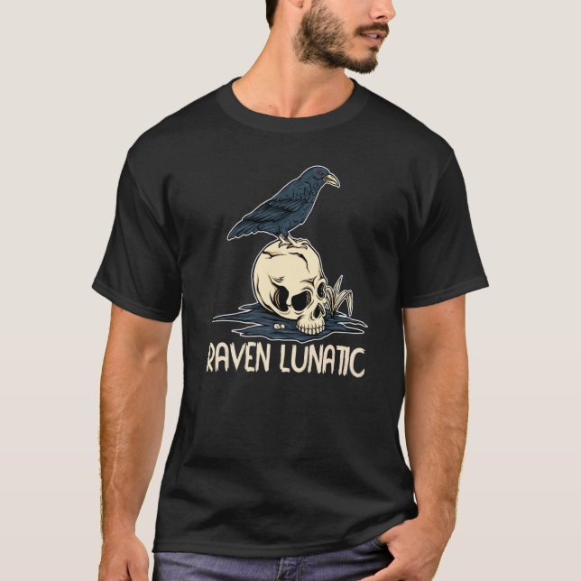 Skull Goth Gothic Raven Lunatic Fun Bird Crow Hall T-Shirt (Vorderseite)