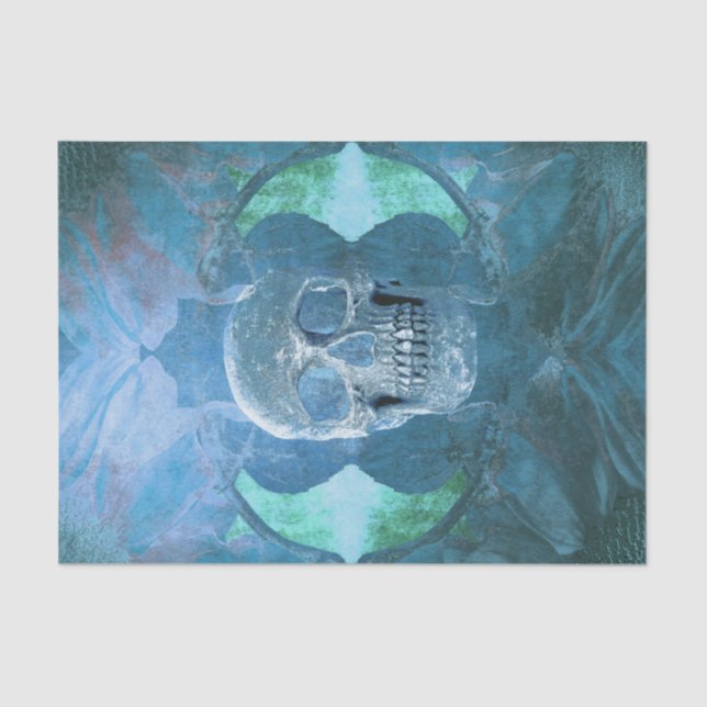 Skull Gothic Aquamarin Blue Grunge Texture Seidenpapier (Vorderseite)