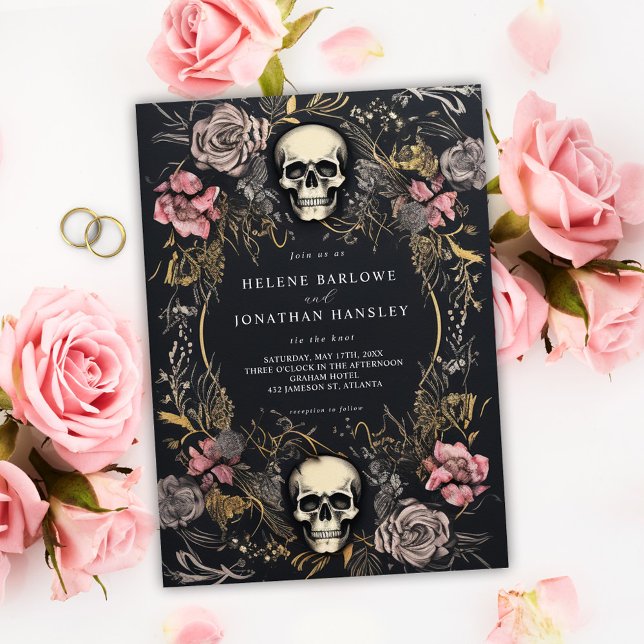 Skull Gothic Floral Dark Wedding Einladung (Skull Gothic Floral Dark Wedding Invitation)