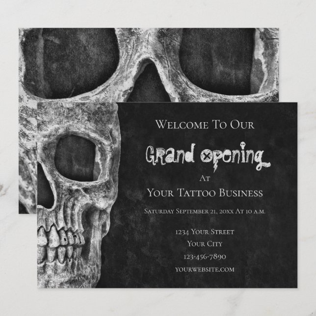 Skull Gothic Grand Opening Schwarz-weißer Tattoo S Einladung (Vorne/Hinten)