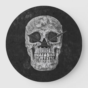 Skull Gothic Grunge Schwarz und Weiß Alte Textur Große Wanduhr