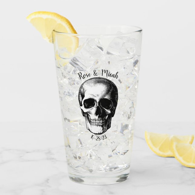 Skull Gothic Halloween Hochzeitbrille Glas (Vorderseite Ice)