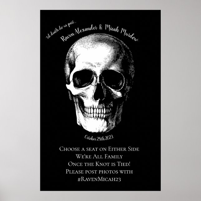 Skull Gothic Halloween Hochzeitsfeier Zeichen Poster (Vorne)