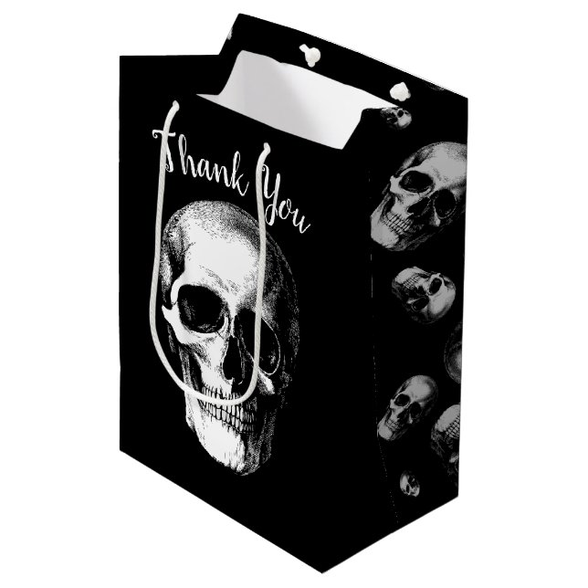 Skull Gothic Halloween Hochzeitsgeschenktasche Mittlere Geschenktüte (Vorderseite Schrägansicht)