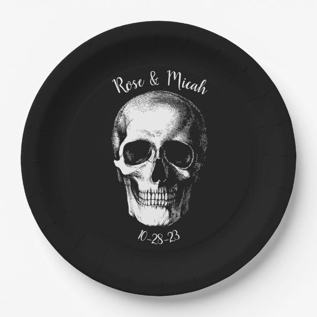 Skull Gothic Halloween Hochzeitspapier-Teller Pappteller (Vorderseite)