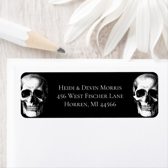 Skull Gothic Halloween Hochzeitsplattform Labels (Insitu)
