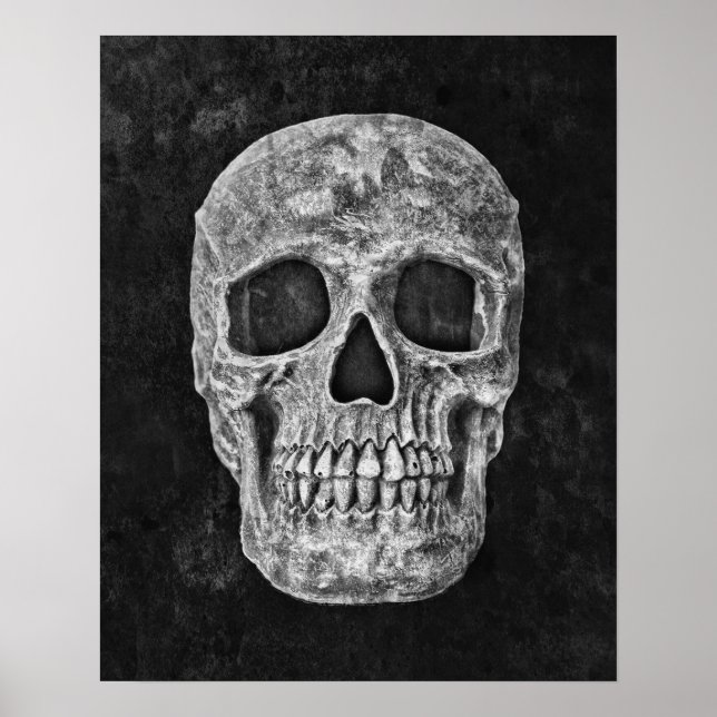 Skull Gothic Old Grunge Schwarz-Weiß-Textur Poster (Vorne)