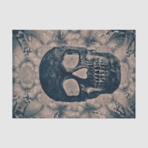Skull Gothic Vintag Antique Sepia Aquamarin Negati Seidenpapier
