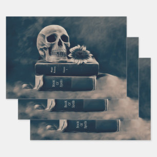 Skull Gothic Vintag Old Books Cyanotype Sonnenblum Geschenkpapier Set