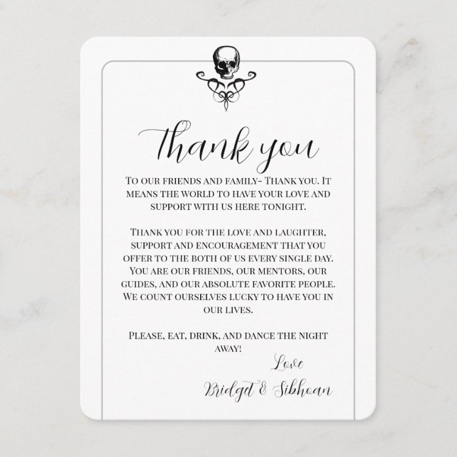 Skull Gothic Wedding Vielen Dank Empfang Card Begleitkarte (Vorderseite)