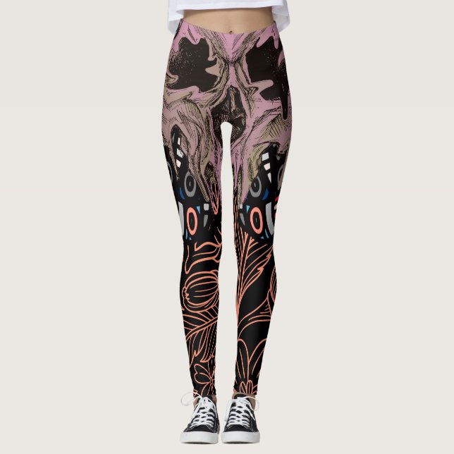 Skull Gothies Floral Romantic Skeleton Leg Leggings (Vorderseite)