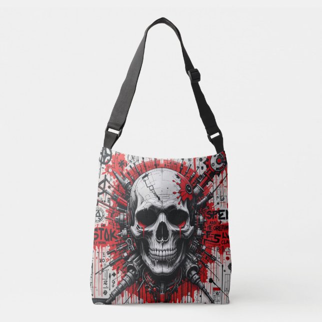 Skull Graffiti Crossbody Bag Tragetaschen Mit Langen Trägern (Vorderseite)