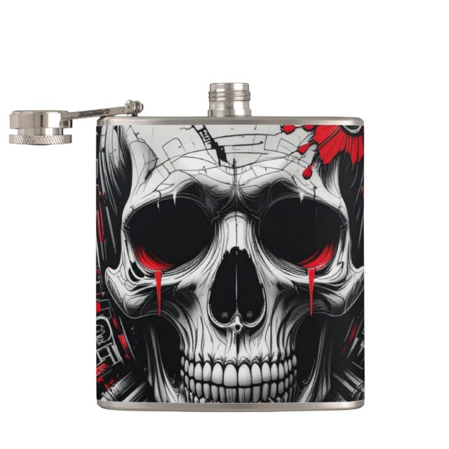 Skull Graffiti Flask - Rot, Schwarz Flachmann (Geöffnet)