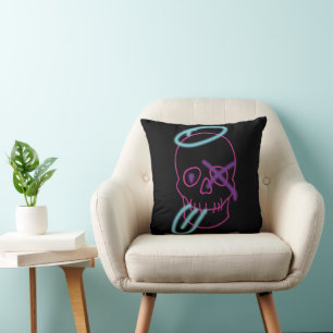 Skull-Graffiti - Rosa, Lila, Blau und Schwarz Kissen