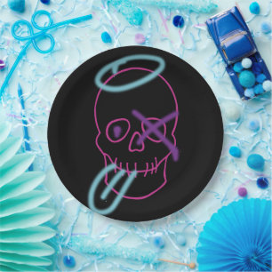 Skull-Graffiti - Rosa, Lila, Blau und Schwarz Pappteller