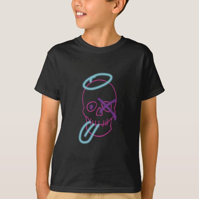 Skull-Graffiti - Rosa, Lila, Blau und Schwarz T-Shirt (Vorderseite)