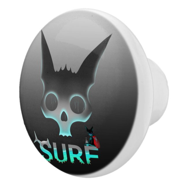 Skull Graffiti Surf Cat Keramikknauf (Rechts)