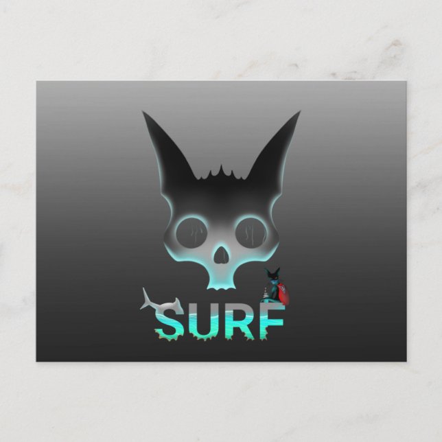 Skull Graffiti Surf Cat Postkarte (Vorderseite)