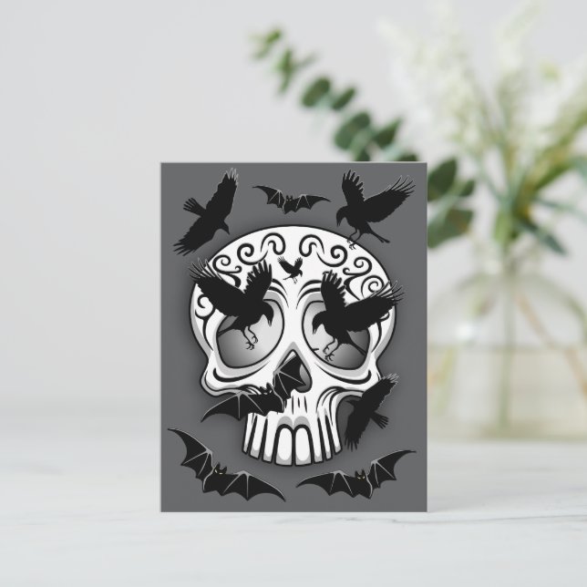 Skull Halloween Dekorative Calaveras Feiertagspostkarte (Stehend Vorderseite)