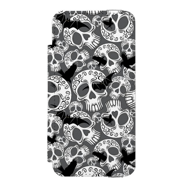 Skull Halloween Dekorative Calaveras Incipio iPhone Geldbeutel-Hülle (Folio Vorderseite)