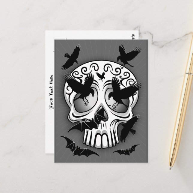 Skull Halloween Dekorative Calaveras Postkarte (Vorderseite/Rückseite Beispiel)