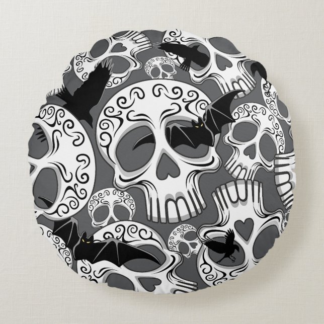 Skull Halloween Dekorative Calaveras Rundes Kissen (Vorderseite)