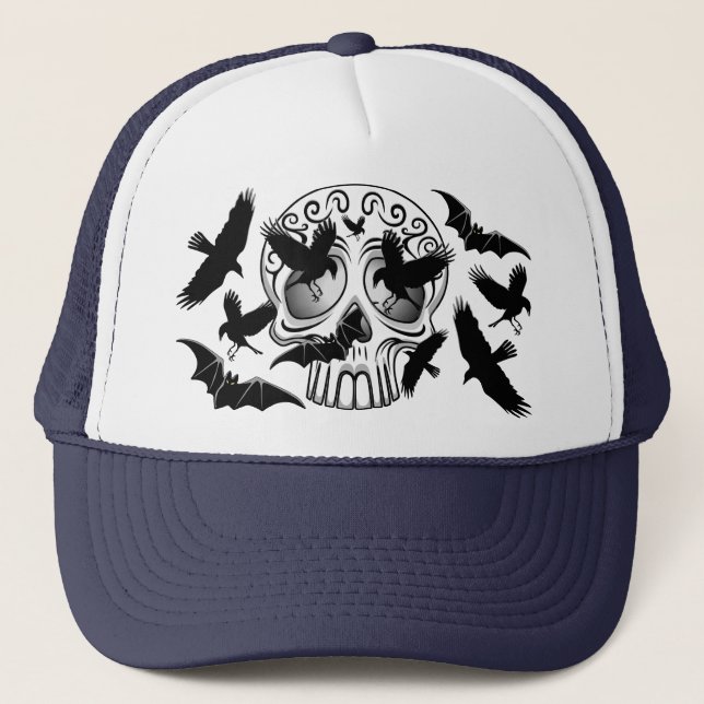 Skull Halloween Dekorative Calaveras Truckerkappe (Vorderseite)