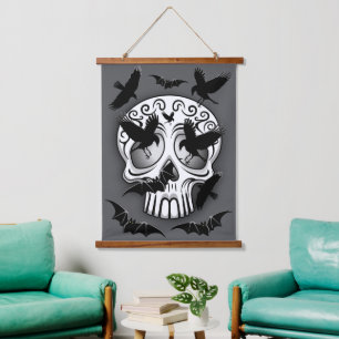 Skull Halloween Dekorative Calaveras Wandteppich Mit Holzrahmen