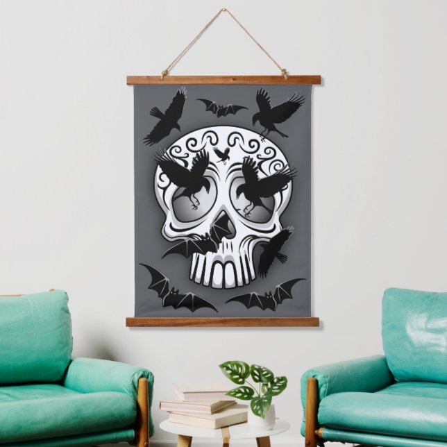 Skull Halloween Dekorative Calaveras Wandteppich Mit Holzrahmen (Wohnzimmer)