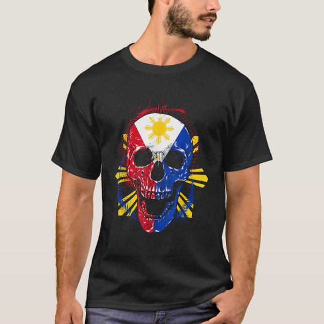 Skull Halloween Flag Bones Filipino Pinoy Philippi T-Shirt (Vorderseite)