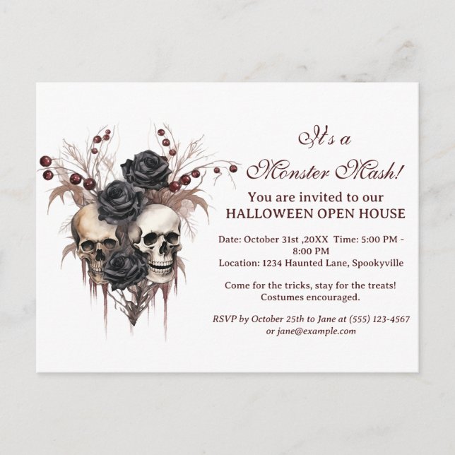 Skull Halloween Open House Einladung Postkarte (Vorderseite)