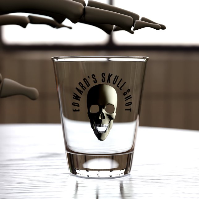 Skull-Halloween-Party Schnapsglas (Skull shot glass for your Halloween party. Just add your name)