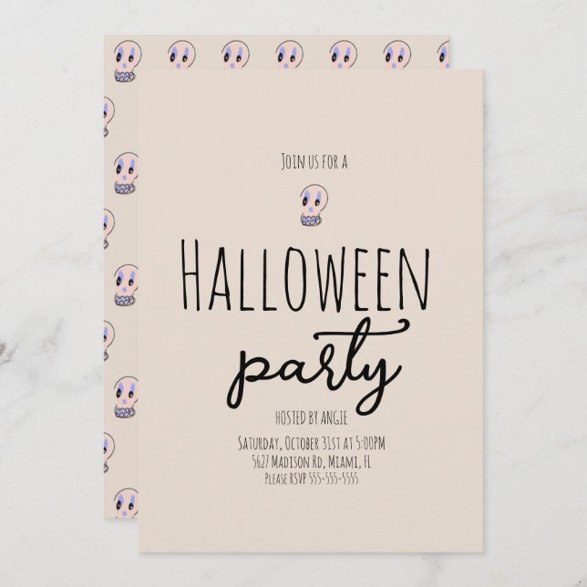 Skull Halloween-Party Vintag Doodle Einladung (Vorne/Hinten)