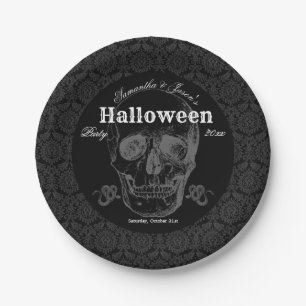 Skull Halloween Vintage Schwarz-weiße Gotik Pappteller