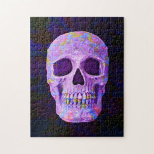 Skull Head Day des Toten Lila blauen Neon Gothic Puzzle