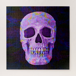 Skull Head Day des Toten Lila blauen Neon Gothic Puzzle