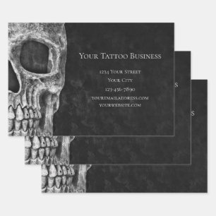 Skull Head Gothic Black and White Tattoo Shop Geschenkpapier Set