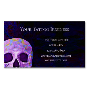 Skull Head Gothic Lila Blue Tattoo Shop Magnetische Visitenkarte