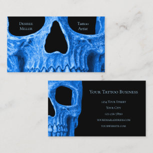 Skull Head Gothic Neon Blue Black Tattoo Shop Visitenkarte