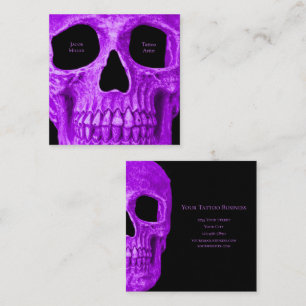 Skull Head Gothic Neon Lila Black Tattoo Shop Quadratische Visitenkarte