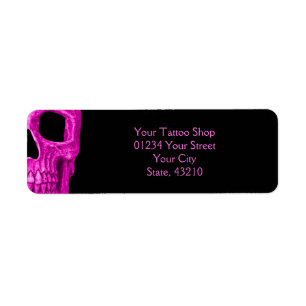 Skull Head Gothic Neon Pink Black Tattoo Shop