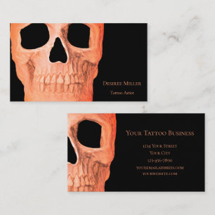 Skull Head Gothic Pastel Orange Black Tattoo Shop Visitenkarte