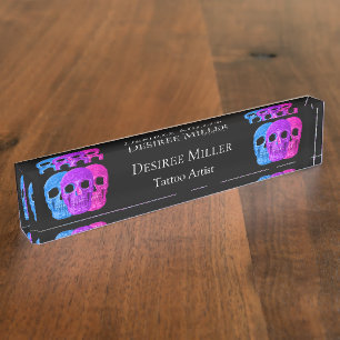 Skull Head Gothic Pink Blue Lila Black Pop Art Namensplakette