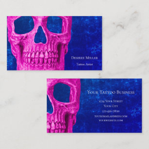 Skull Head Gothic Pink Royal Blue Tattoo Shop Visitenkarte