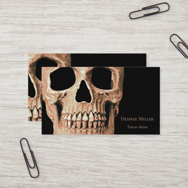 Skull Head Gothic Tan Brown Black Tattoo Shop Visitenkarte (Vorderseite/Rückseite Beispiel)