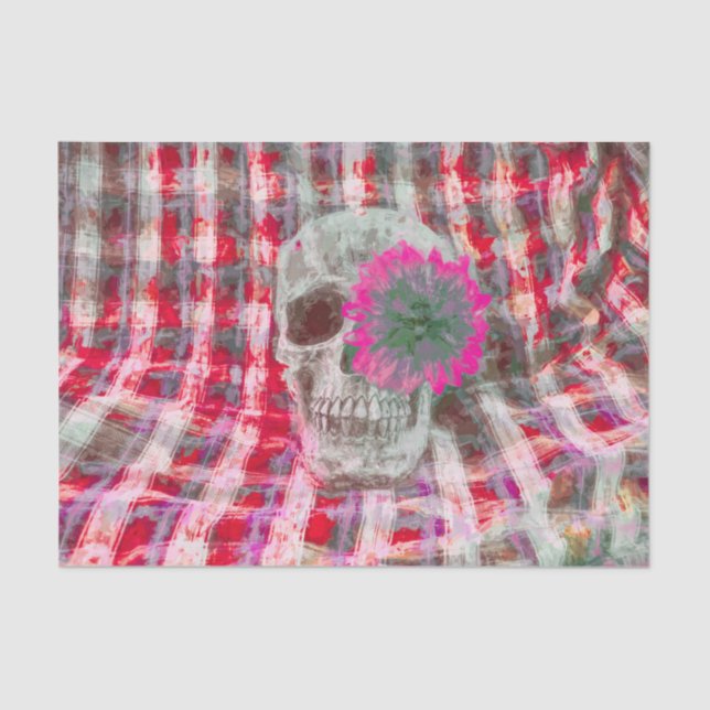 Skull Head Gothlower Red Pink Texture Kariert Seidenpapier (Vorderseite)