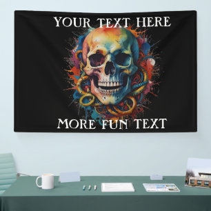 Skull Head mit mehrfarbigen Paint Splashes Banner